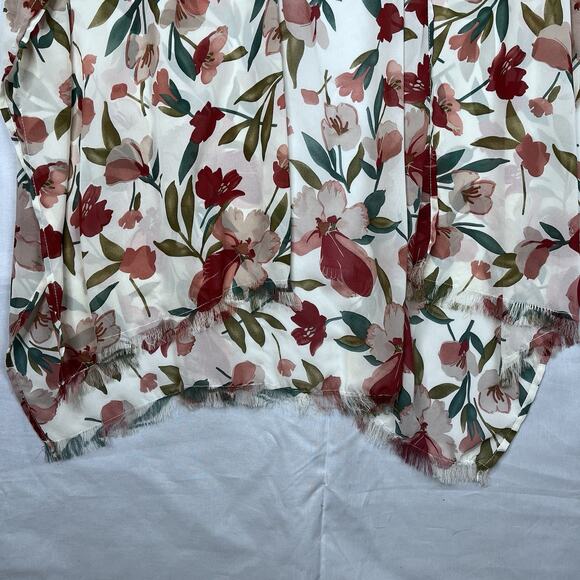 UMGEE Cream White Mixed Floral Open Front Kimono Women Sz S/M Boho Fringe - Picture 4 of 7